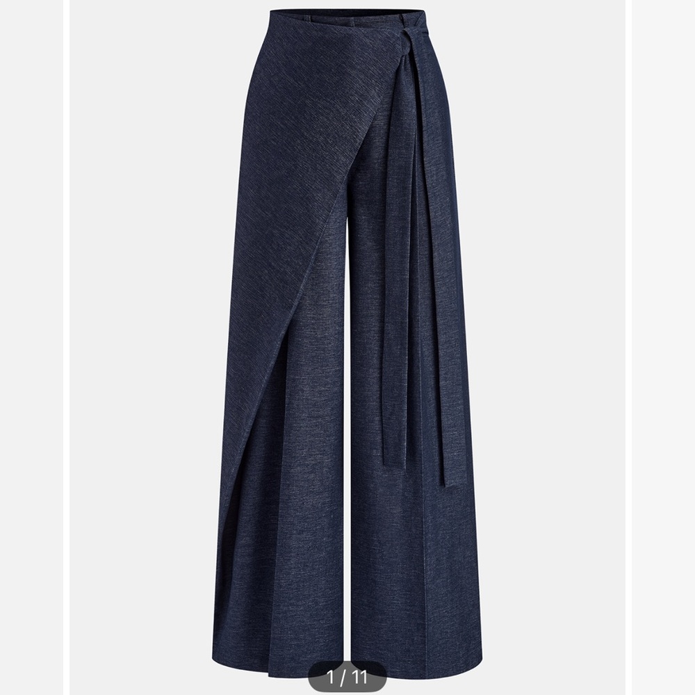 NWT COMMENSE asymmetric wrap wide leg pants - blue - small